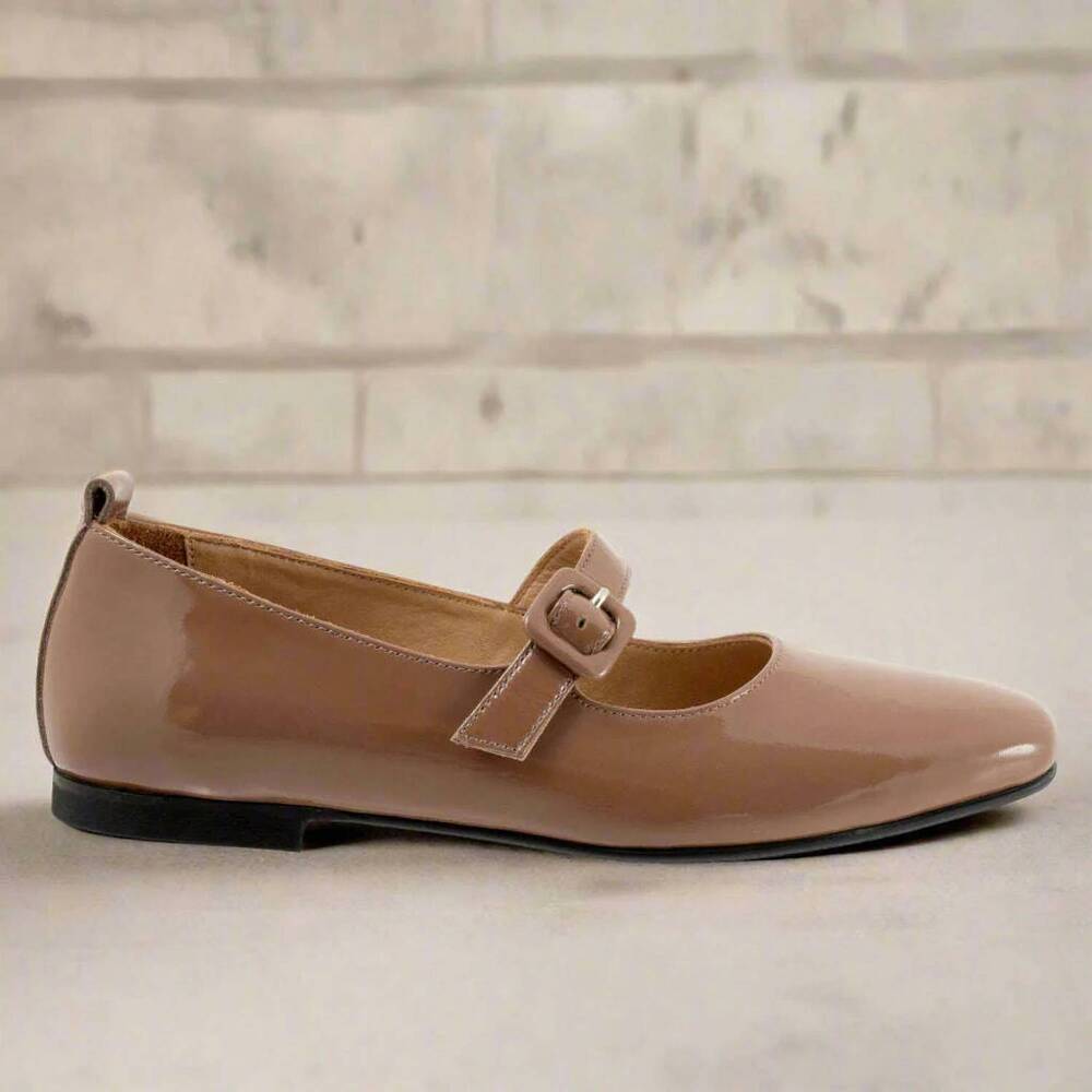 NEW BUENO women's eliana mary jane flat shoes in taupe patent